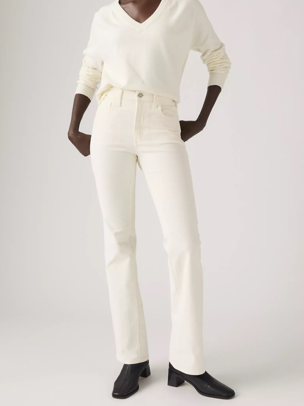 Levis 725 Womens HighRise Bootcut Jeans In Off White Stretch Denim Corduroy